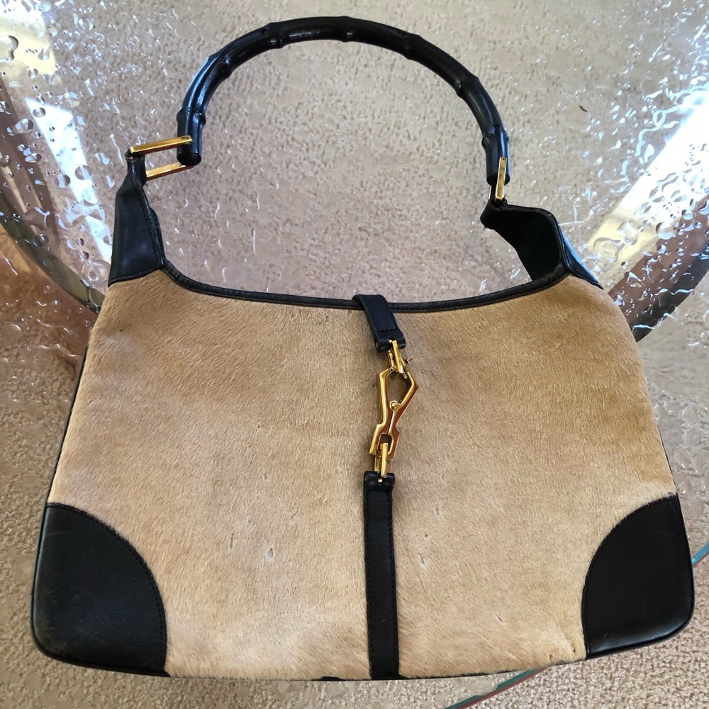 Gucci 💯 Auth ivory pony hair bag purse